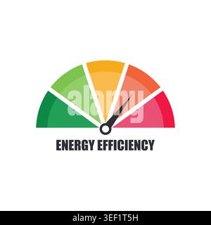 Energy Efficiency Meter Gauge Icon Pointing to High Efficient Zone Stock Vector