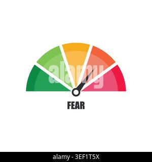 Fear Emotion Level Meter Gauge Icon Pointing to High Panic Stock Vector