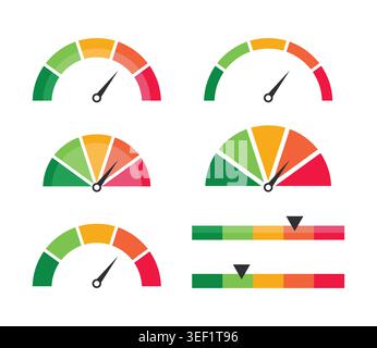 Set of Colorful Gauge Meter and Indicator Bar Chart Icons Stock Vector