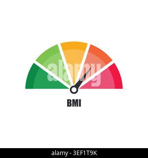 BMI Body Mass Index Meter Gauge Icon Pointing to Overweight Stock Vector