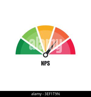 NPS Customer Satisfaction Meter Gauge Icon Pointing to High Score Stock Vector