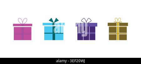 Gift Box Icon Set Colorful Flat Vector Present Collection Illustration Stock Vector
