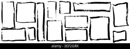 Minimal line frame boxes in sketch style. Thin pen strokes form geometric borders and rectangles for layout design text blocks or memo elements in Stock Vector