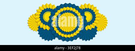 Central ukrainian rosette composition with round layered ribbons in blue and yellow. A decorative patriotic badge for celebration design isolated on Stock Vector