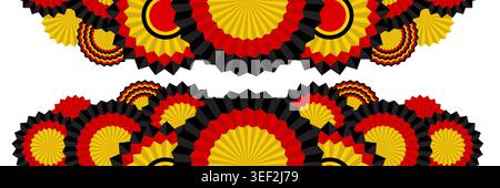 German flag bunting with black red and yellow rosette ribbons forming a bold border. A patriotic garland element for national celebration and event Stock Vector