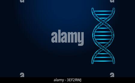 Low poly DNA helix on dark blue background, representing biotechnology genetics and medical research. Stock Vector