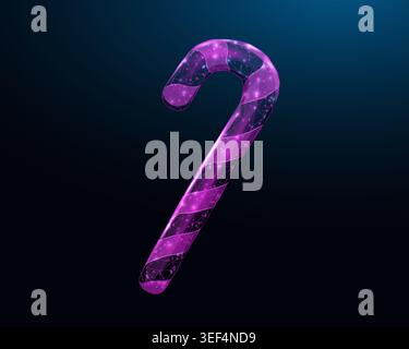 Candy cane, Christmas concept with glowing low poly candy on dark blue background. Wireframe low poly design. Abstract futuristic vector illustration Stock Vector