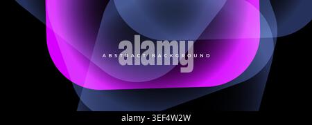 Abstract background with glowing purple and blue gradient forms, translucent geometric layers and smooth neon lighting on deep dark backdrop creating Stock Vector