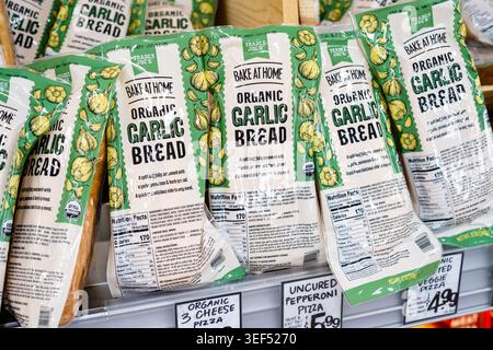 Trader Joes Organic Garlic Bread Freshly Baked Artisan Bread Products Displayed On Shelf At Trader Joes Store Stock Photo