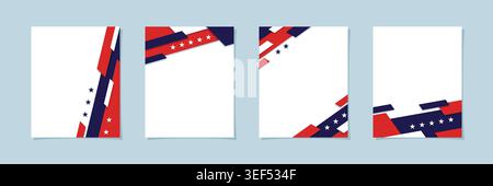 American flag element vertical background collection set featuring stars and abstract geometric shapes in red and blue with some copy space for text. Stock Vector