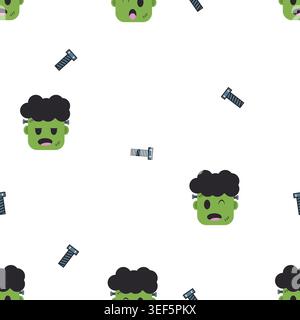 Playful monster seamless pattern featuring cute Halloween faces and scattered bolts on soft gray background. Perfect for fabric, wrapping paper, texti Stock Vector