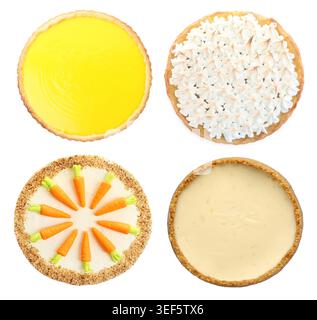 Cakes and pie isolated on white, set. Top view Stock Photo