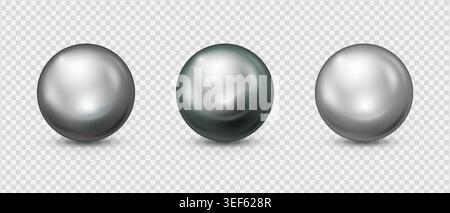Silver sphere with metallic chrome finish and glossy surface. Modern 3D ball design with reflective steel texture, isolated on white for elegant Stock Vector