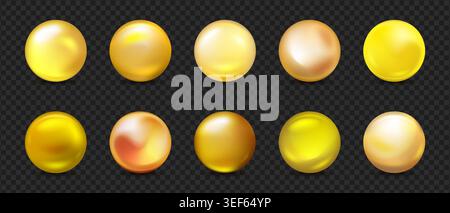 Metallic gold sphere with reflective surface. Glossy golden ball isolated on white background. 3D rendered chrome orb with realistic shine and shadow Stock Vector
