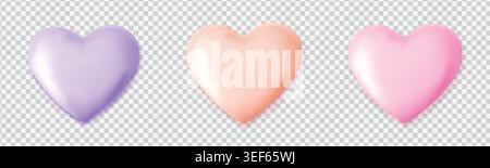 3d glossy pastel color hearts set collection of romantic lovely symbols for valentine day design graphic resources illustration Stock Vector