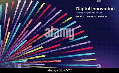Dynamic abstract digital innovation technology background with glowing colorful neon light lines and high speed motion Stock Vector
