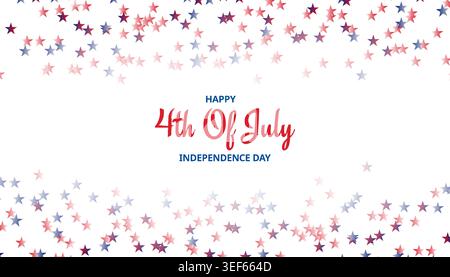 Happy fourth of july independence day typography background with scattered red and blue star confetti vector illustration Stock Vector