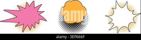 Comic style burst shapes set with halftone shadows for pop art graphic design elements and retro vector banners Stock Vector
