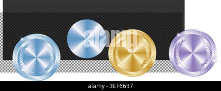 Set of three blank shiny metallic circular badges buttons empty medals premium quality vector illustration isolated Stock Vector