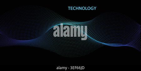 Dark digital technology background with glowing blue particle wave mesh and abstract futuristic vector illustration Stock Vector