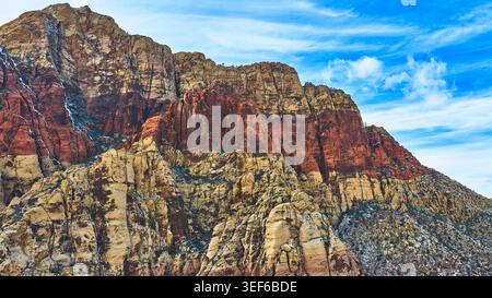 Red Rock Canyon Sandstone Cliffs Winter Texture and Blue Sky Nevada Stock Photo