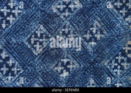 handmade Vietnamese Red Dao indigo dyed blue patterned cloth detail Stock Photo