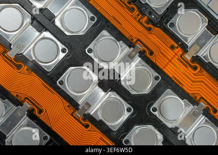 Detailed view of EV battery pack featuring modular CCS busbars connecting parallel lithium-ion cells in a modern energy storage system Stock Photo