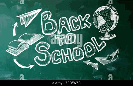 Writing on a green school board. Back to school. Hand drawn. Not AI, vector illustration. Stock Vector