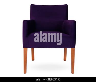 Elegant Purple Velvet Armchair with Wooden Legs Stock Photo