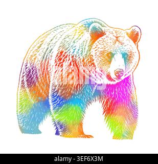 Colored bear object. Hand drawn. Not AI, vector illustration. Stock Vector
