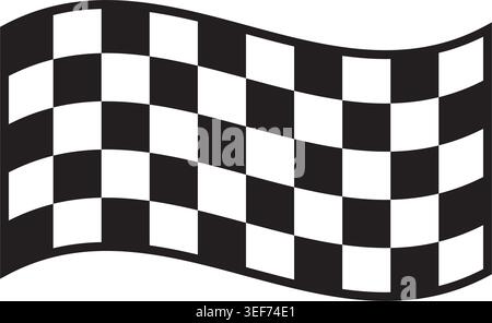 Winding rally flag canvas with checkered black and white texture. Start or finish signal on sport car competitions. Rally, karting or motocross prop Stock Vector