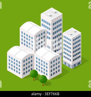 Isometric 3d trees forest nature elements green background for landscape design. illustration. Icons for city maps, games and your town Stock Vector