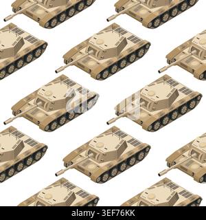 Army tank transport, transportation war camouflage go on the attack seamless background 3D illustration Stock Vector