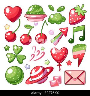 Cute cartoon sticker elements and sweet food icons Stock Vector