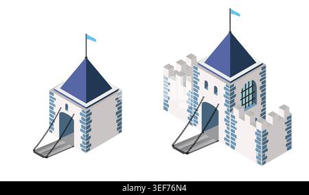 An isometric element of an ancient fortress of an urban landscape Stock Vector