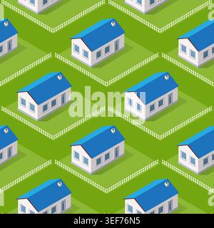 Seamless city building house Repeating Tile Pattern Isometric Illustration Stock Vector