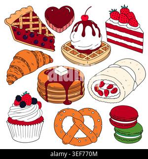 Assortment of sweet desserts and pastries illustration Stock Vector