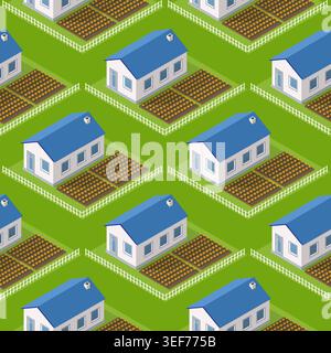 Seamless city building house Repeating Tile Pattern Isometric Illustration Stock Vector