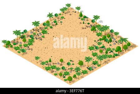 Isometric 3D desert park with palm trees of a city Stock Vector
