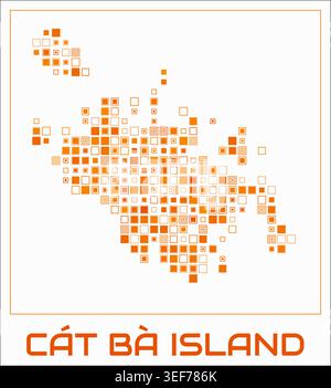 Cat Ba Island digital style map. Large square dots on white background. Dotted shape of the island. Vector map and title. Stock Vector