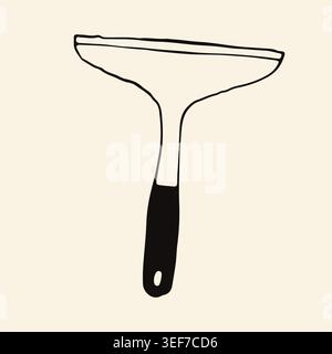 Hand drawn vector illustration of a glass squeegee for window cleaning. Minimalist shower scraper icon in a simple doodle style perfect for household Stock Vector