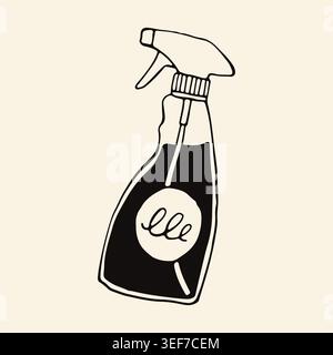 Hand drawn vector illustration of a trigger spray bottle for household cleaning liquids. Minimalist domestic chemical container icon in a trendy line Stock Vector