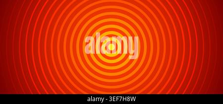 Hot red concentric circle background. Expanding waves with epicenter. Radial sound signal or vibration backdrop. Target symbol, radar or sonar icon concept. Vector burn red ripple gradient wallpaper Stock Vector
