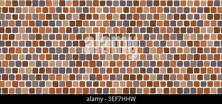 Brown mosaic pebble stone seamless pattern. Repeated cobblestone background. Beige stone sidewalk paved texture. Tessellation rock repeating wallpaper. Vector landscaping brick pavement backdrop Stock Vector
