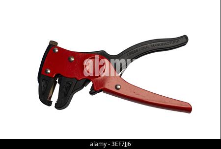 Automatic Red and Black Wire Stripper Tool Isolated on Transparent Background Stock Photo