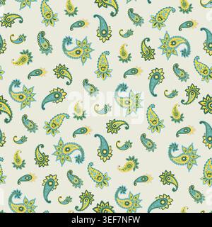 Light Tossed Green Yellow Paisley Pattern Stock Vector