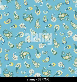Light Blue Tossed Floral Paisley Design Stock Vector