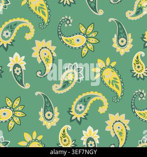 Green Yellow Floral Paisley Drop Pattern Stock Vector
