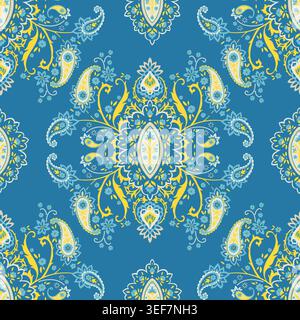 Blue Floral Paisley Damask Medallion Design Stock Vector