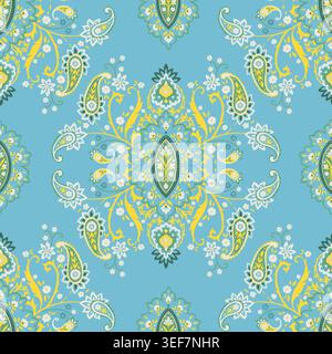 Light Blue Paisley Floral Damask Medallion Stock Vector